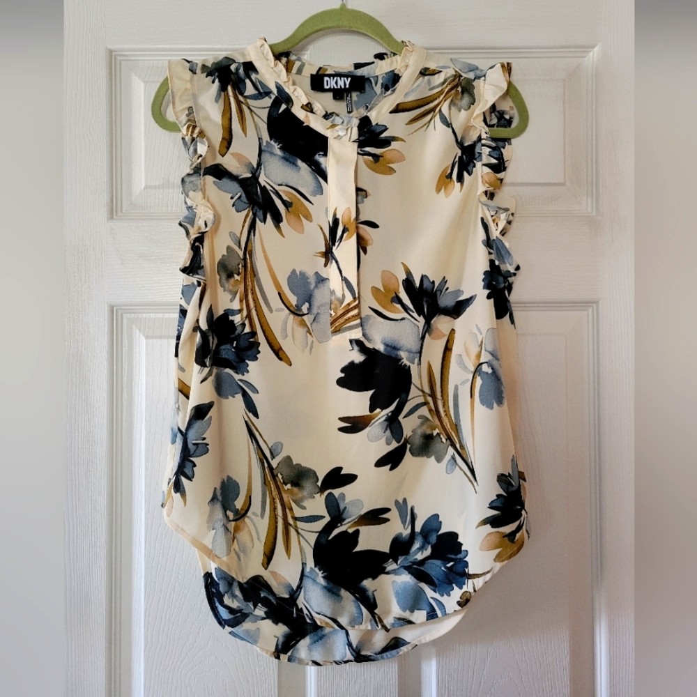 DKNY Ruffle Sleeveless Top,  Size Large